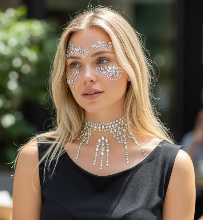 مجموعة من ملصقين على شكل جوهرة للوجه، باللونين الأبيض والأسود - Image 3